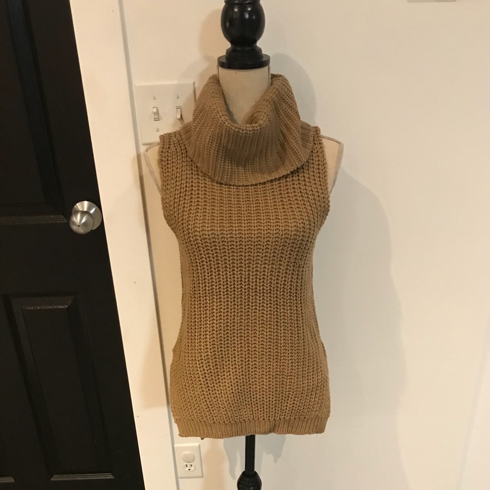 Brown turtle neck sleeveless top